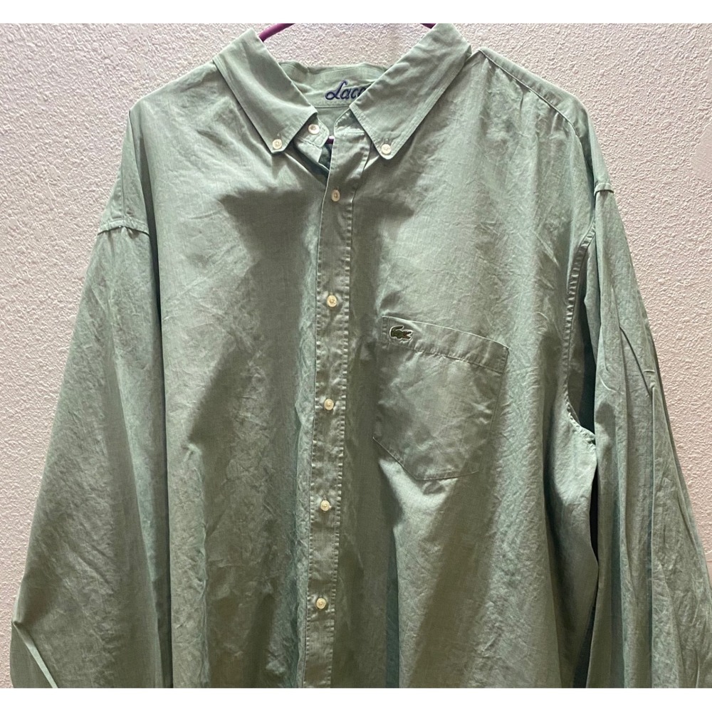 Lacoste Button Down Shirt Mens 3XLT Green Microstripe Long Sleeve - Picture 2 of 6